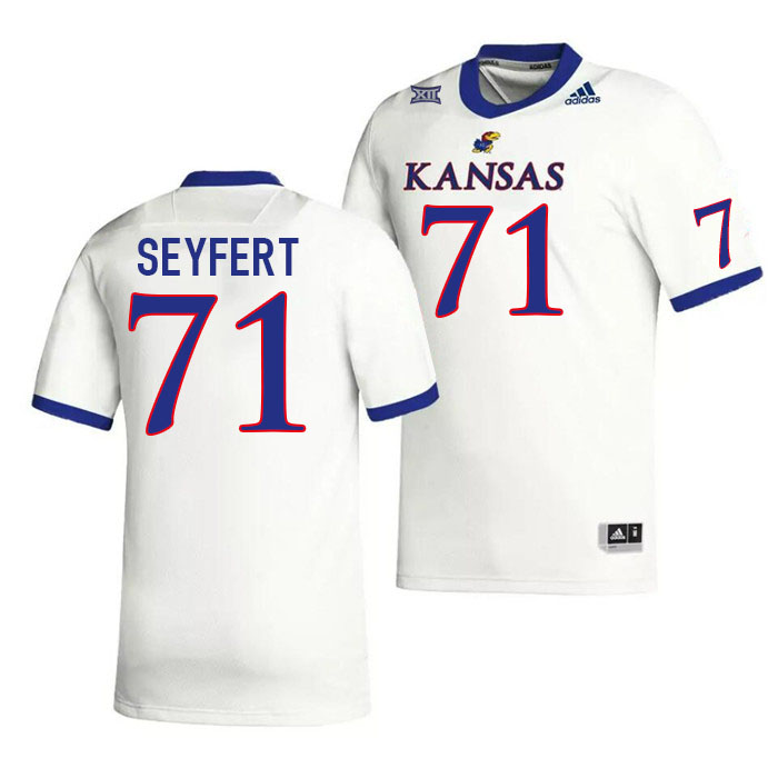 Men #71 Grady Seyfert Kansas Jayhawks College Football Jerseys Stitched Sale-White - Click Image to Close